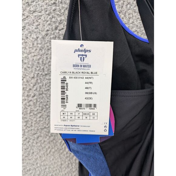 Phelps Training Women's One Piece Swimsuit Camilya Black Royal Blue sz 38 *NEW* - Picture 7 of 14